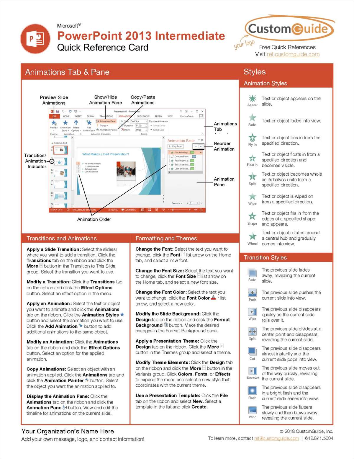 Microsoft PowerPoint 2013 Intermediate Quick Reference Card Free Guide