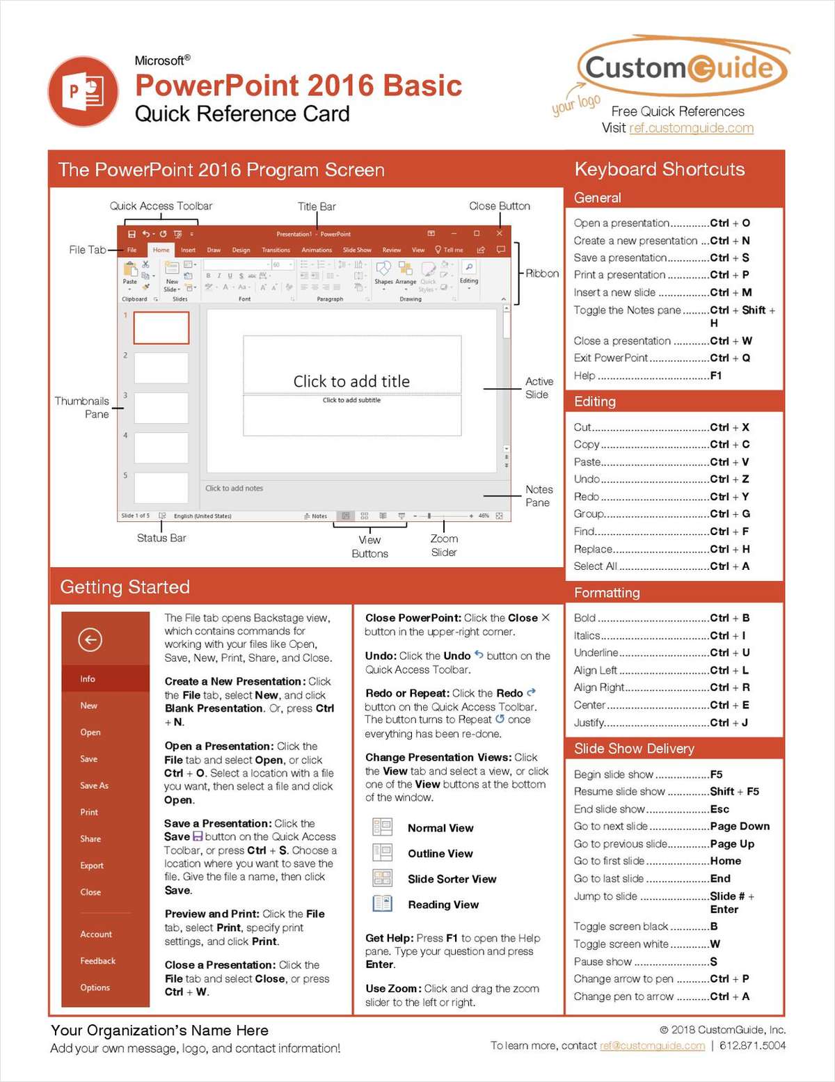 Microsoft PowerPoint 2016 Basic - Quick Reference Card