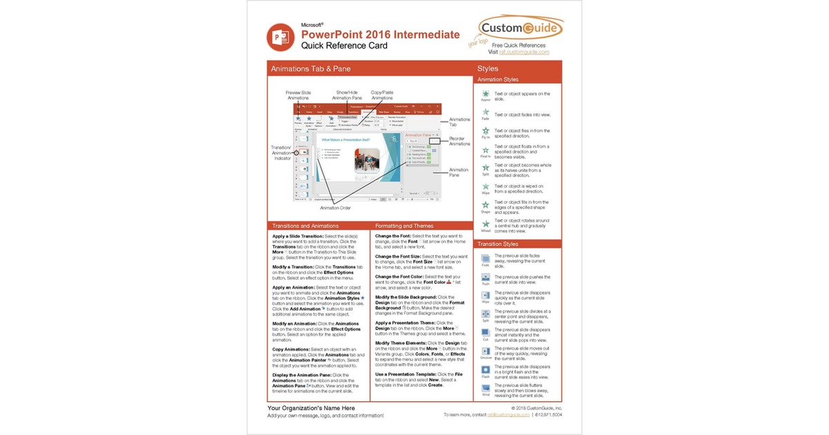 Microsoft PowerPoint 2016 Intermediate - Quick Reference Card