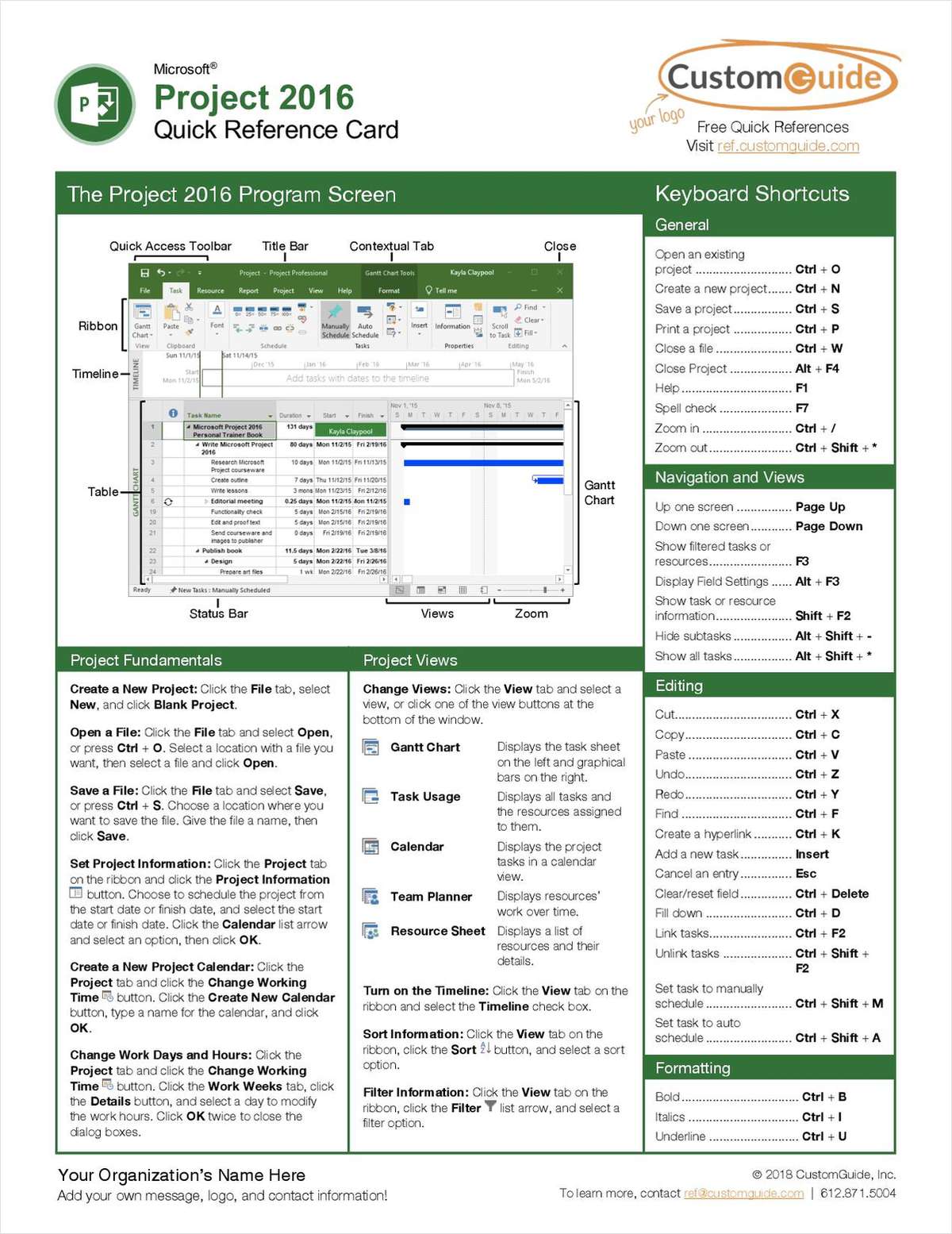 Microsoft Project 2016 - Quick Reference Card