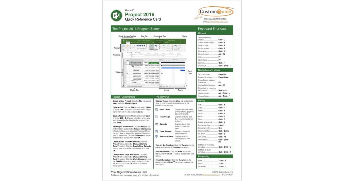 Microsoft Project 2016 - Quick Reference Card