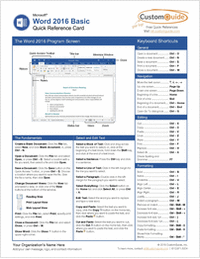 Microsoft Word 2016 Basic - Quick Reference Card