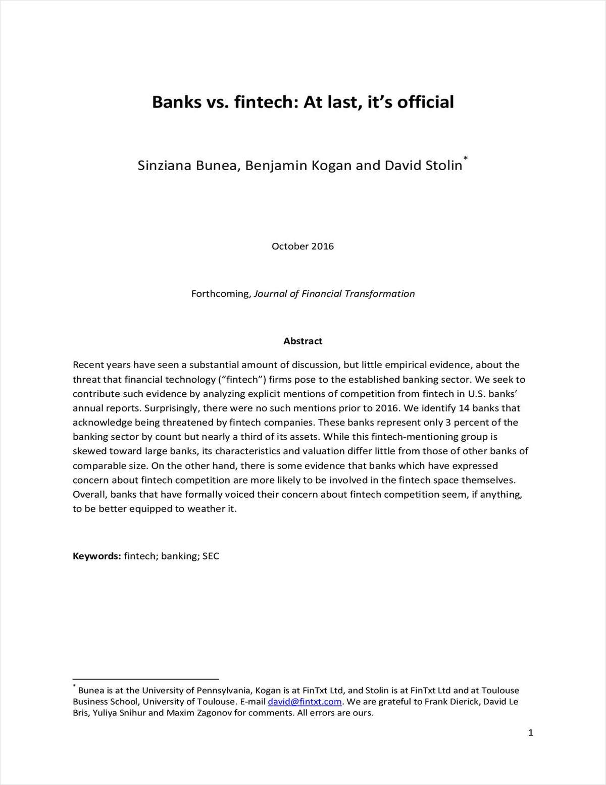 Banks vs. fintech: At last, it's official