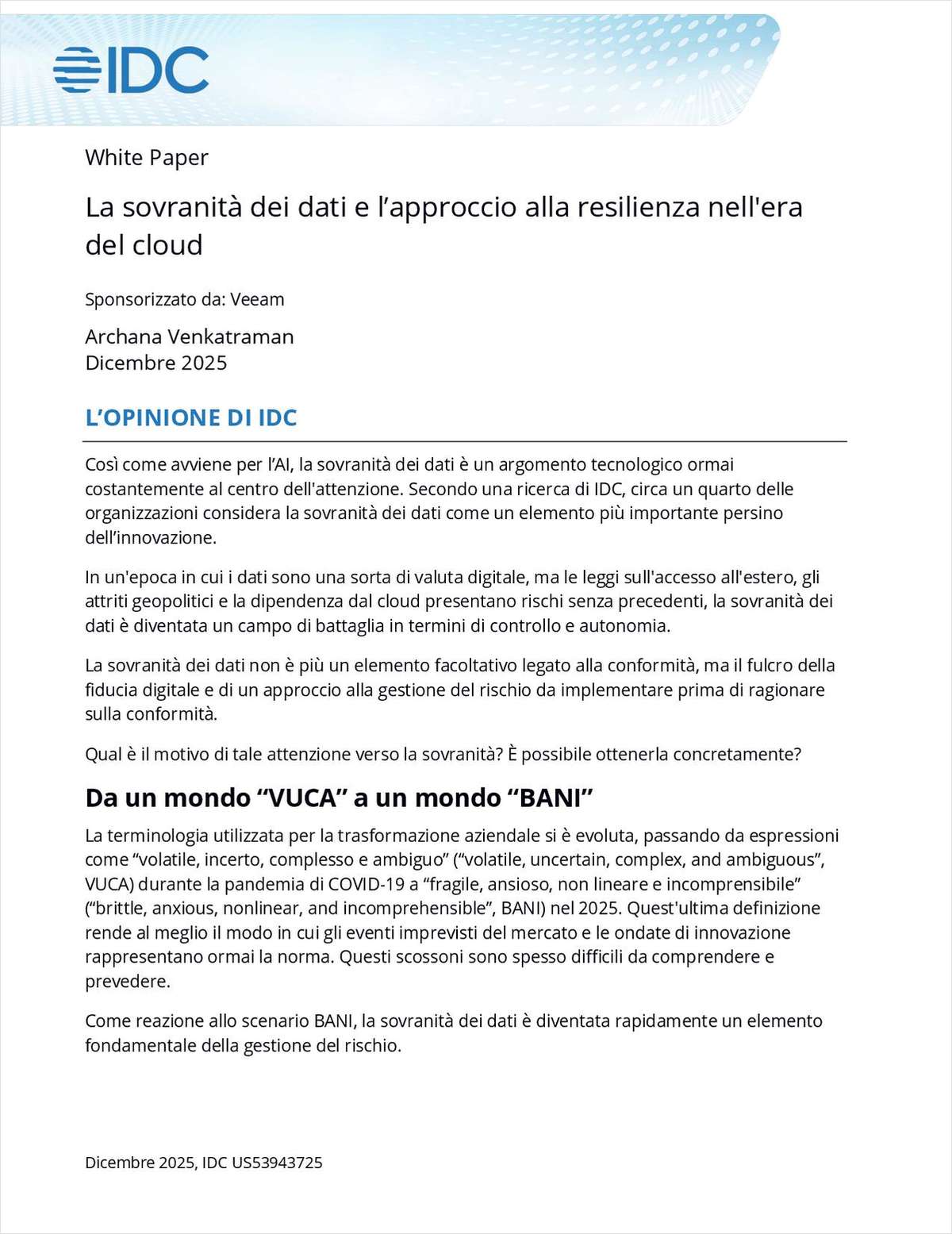 La sovranità dei dati e l'approccio alla resilienza nell'era  del cloud