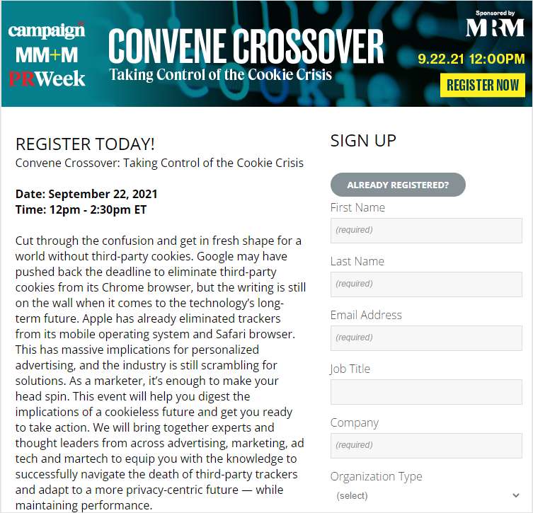 Convene Crossover: Taking Control of the Cookie Crisis Registration
