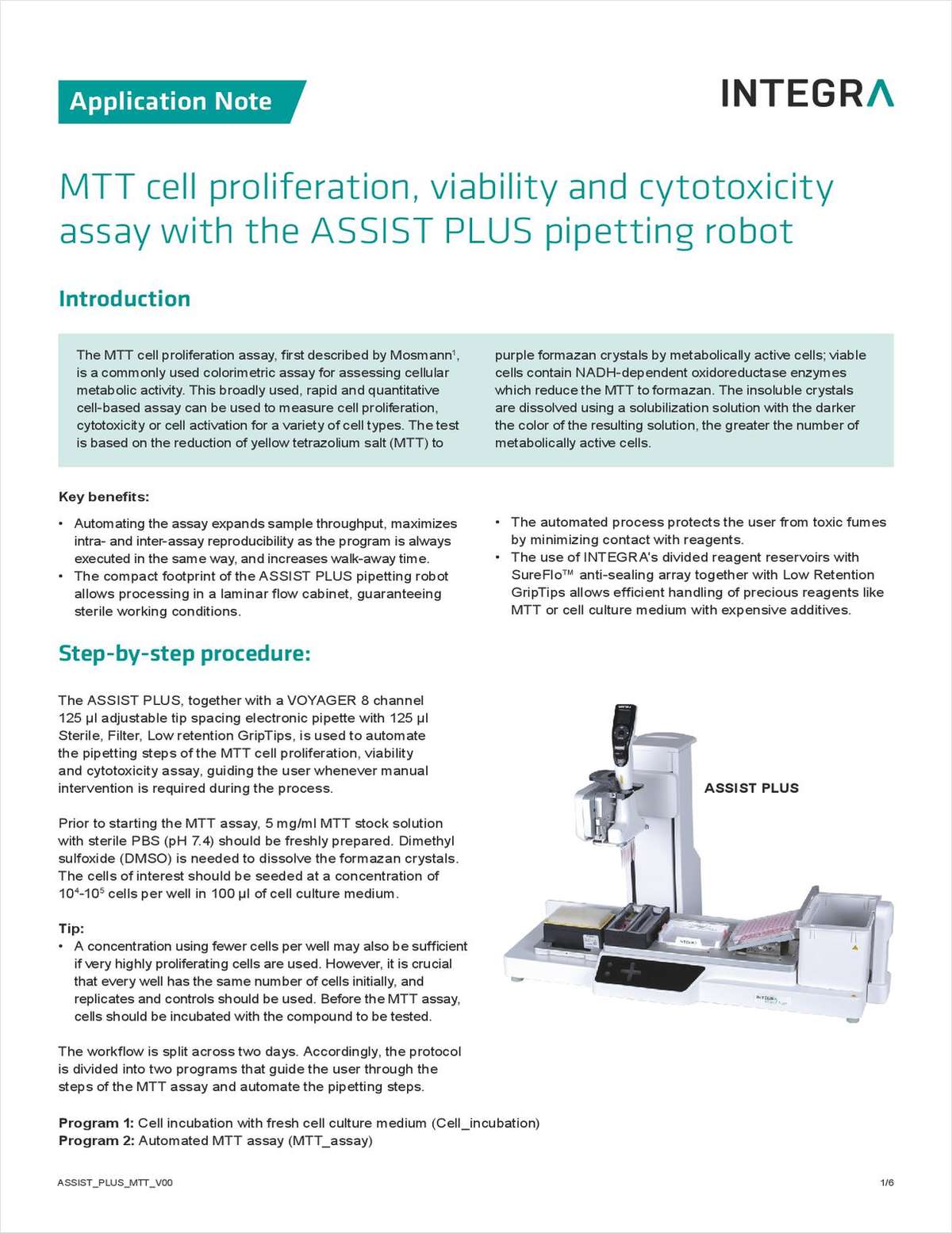 MTT Cell Proliferation, Viability, and Cytotoxicity Assay with the Assist Plus Pipetting Robot