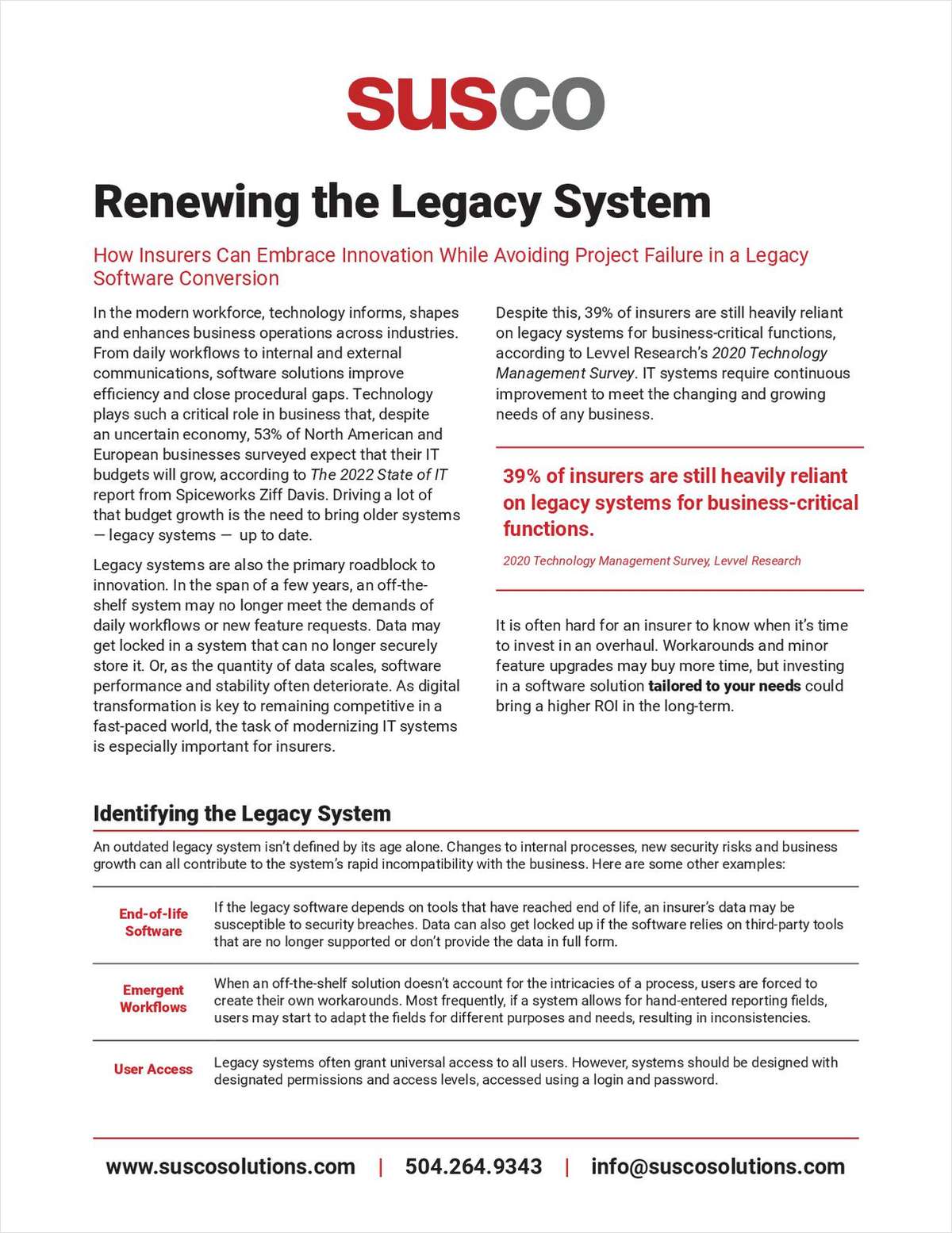 Insurer Guide: Renewing the Legacy System