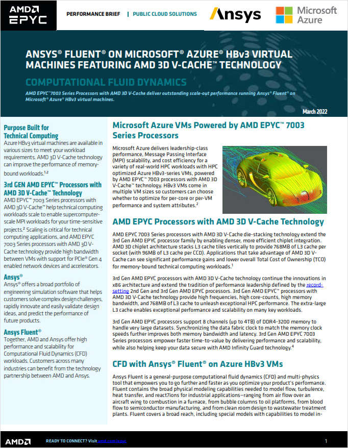 ANSYS® FLUENT® ON MICROSOFT® AZURE® HBv3 VIRTUAL MACHINES FEATURING AMD 3D V-CACHE™ TECHNOLOGY