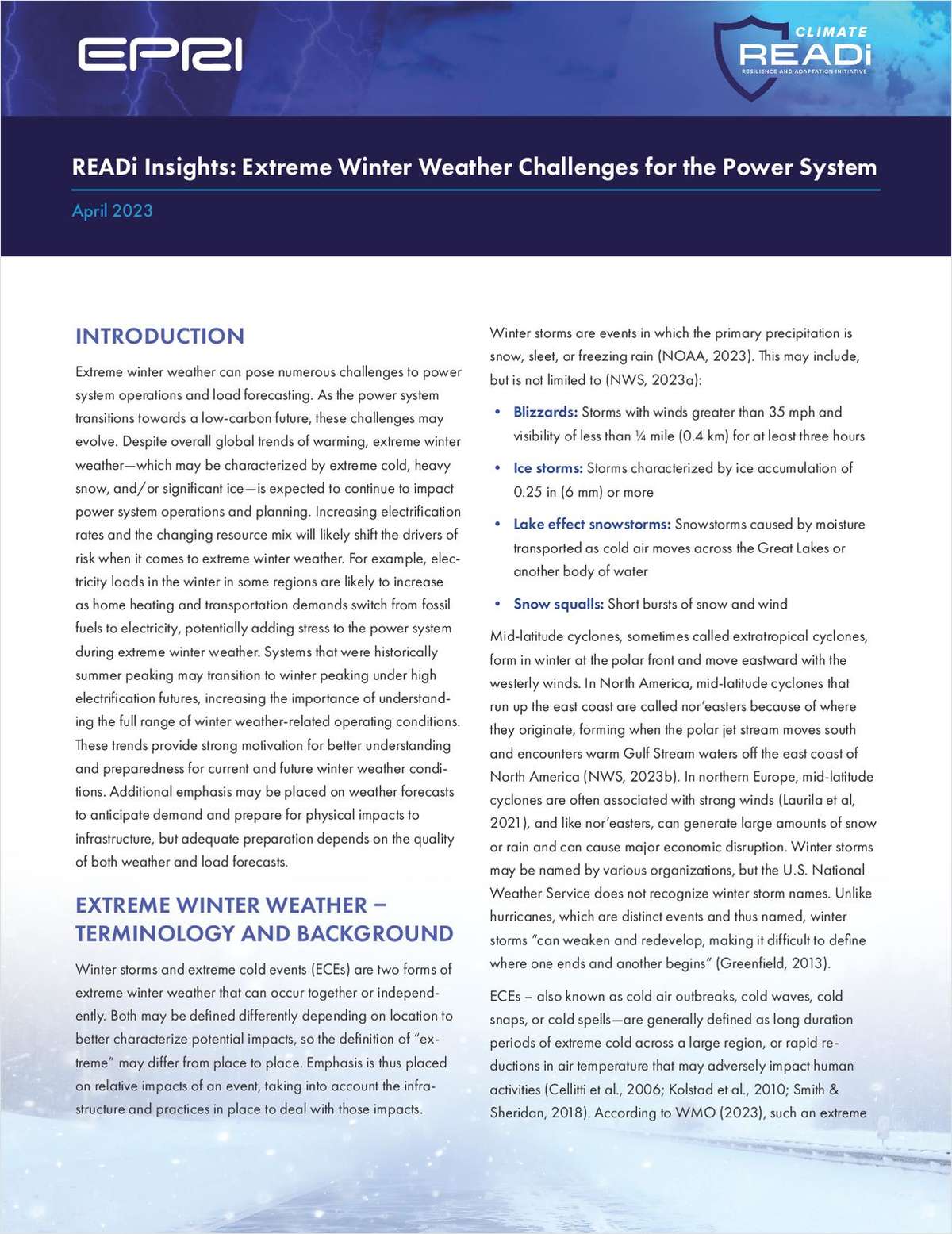 Extreme Winter Weather Challenges for the Power System