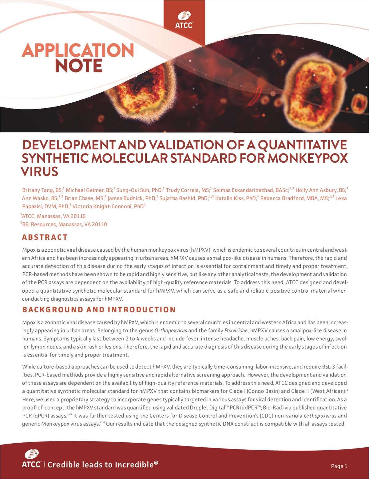 Development and Validation of a Quantitative Synthetic Molecular Standard for Monkeypox Virus