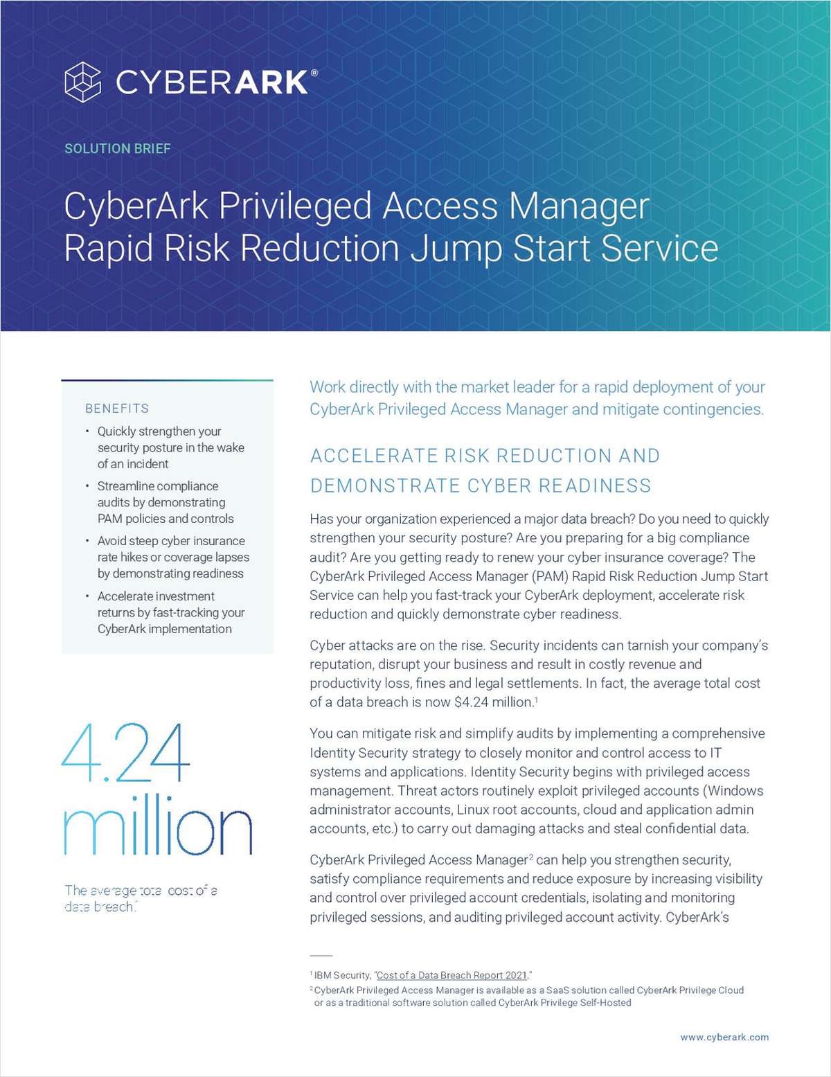 CyberArk Privileged Access Management Rapid Risk Reduction Jump Start Solution Brief