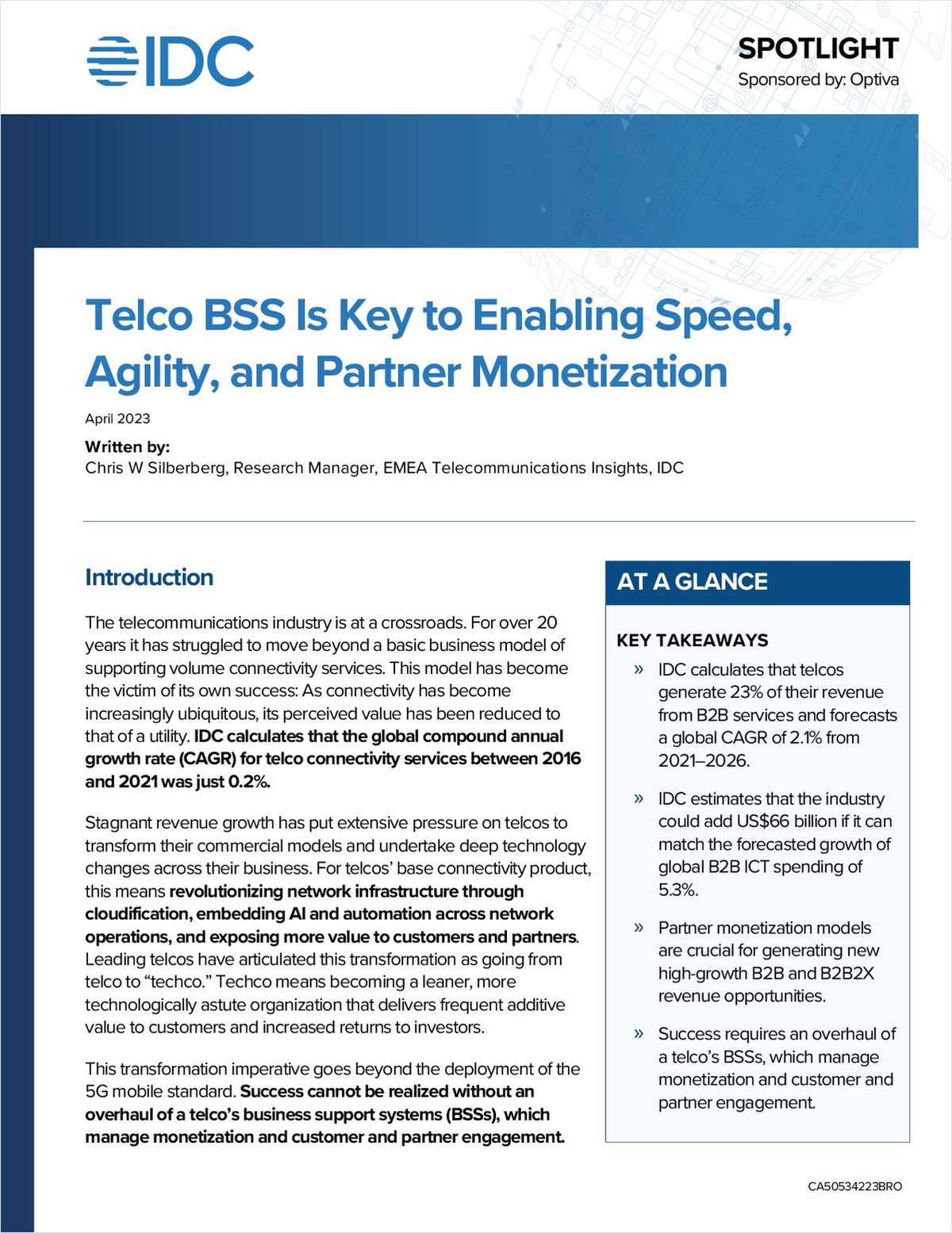 IDC Spotlight Whitepaper: Telco BSS is key to enabling speed, agility, and partner monetization