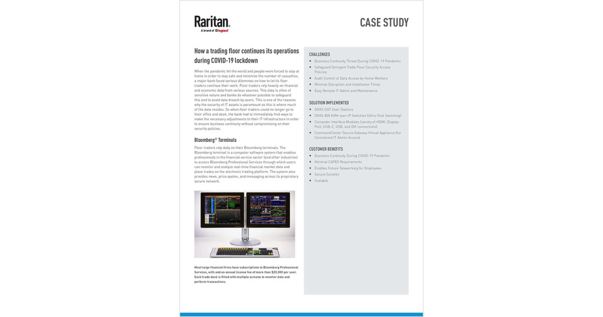 How a trading floor continues its operations during COVID-19 lockdown, Free Raritan, a brand of Legrand Case Study - Vimarsana News