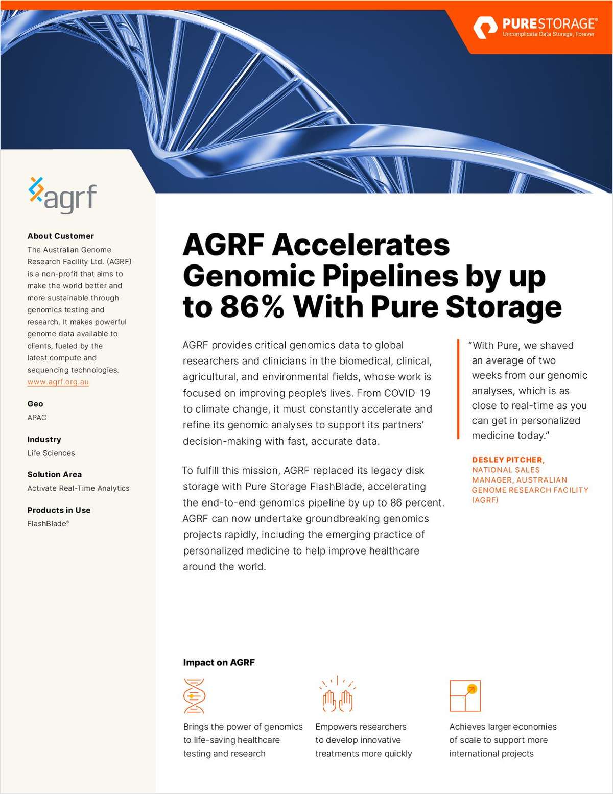 AGRF Accelerates Genomic Pipelines by up to 86 Percent with Pure Storage