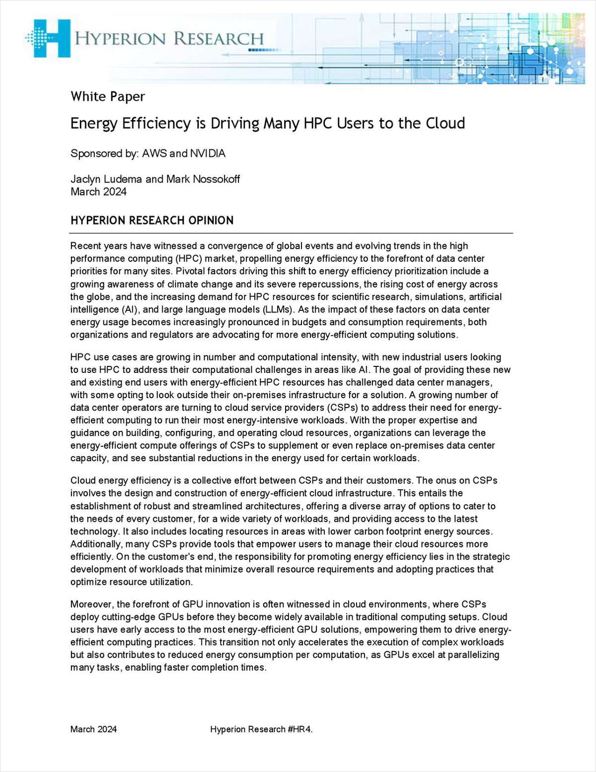 Energy Efficiency Drives Many HPC Users to the Cloud