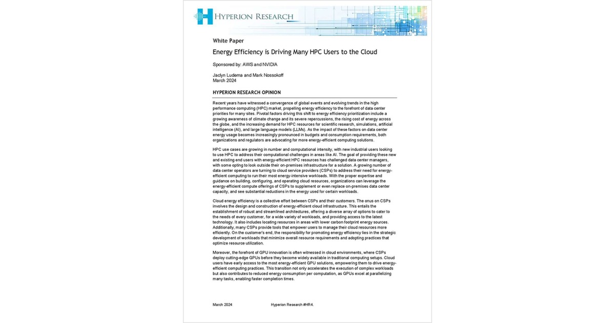 Energy Efficiency Drives Many HPC Users to the Cloud Free White Paper - Vimarsana News