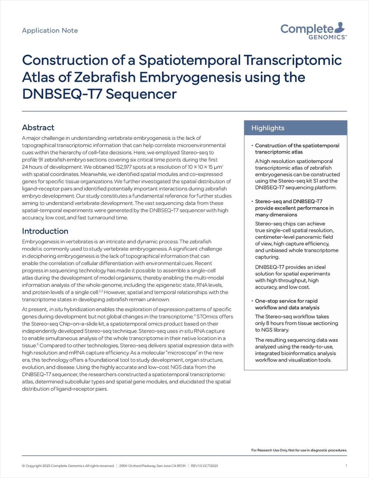 Construction of a Spatiotemporal Transcriptomic Atlas of Zebrafish Embryogenesis Using the DNBSEQ-T7 Sequencer