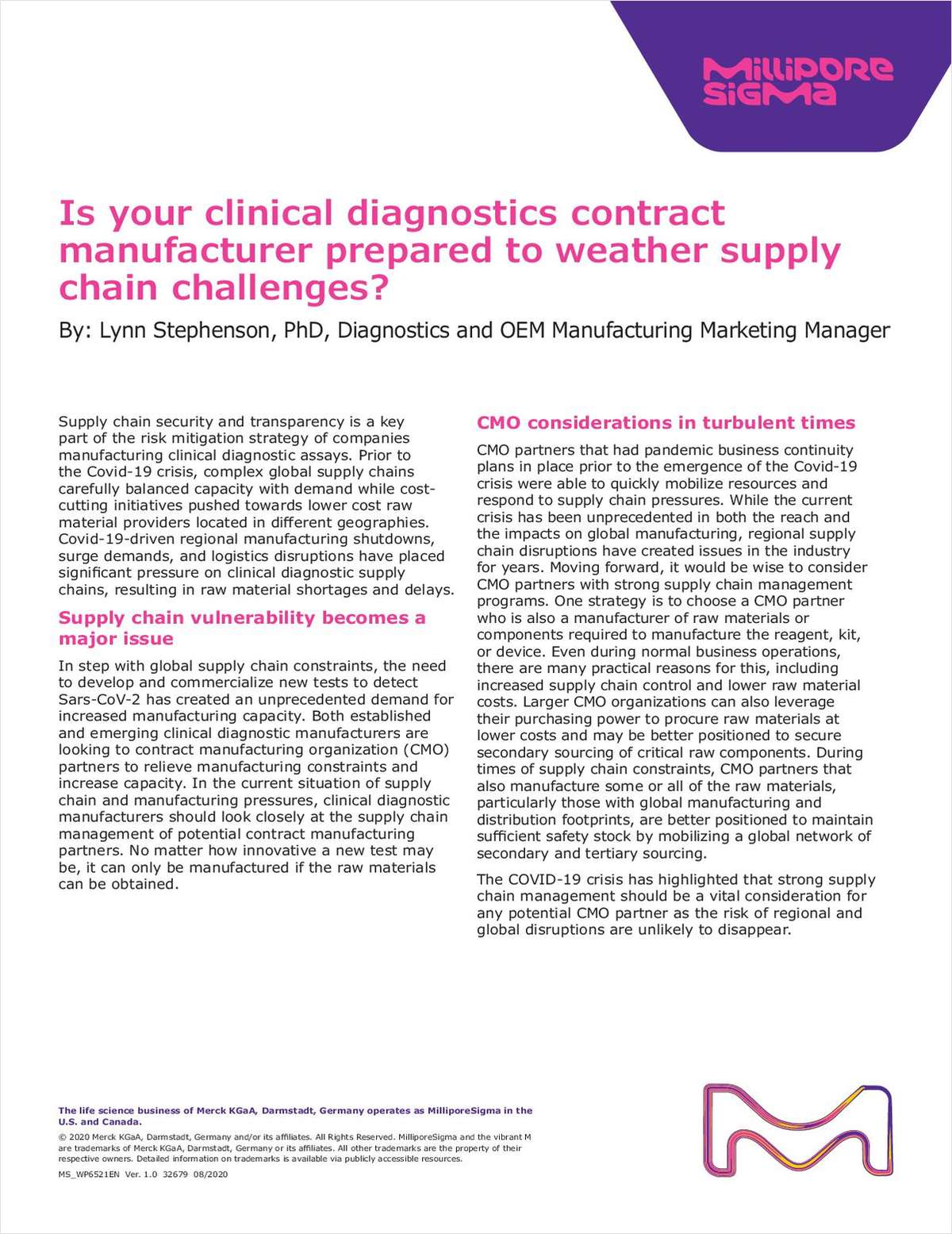 Is Your Clinical Diagnostics Contract Manufacturer Prepared to Weather Supply Chain Challenges?