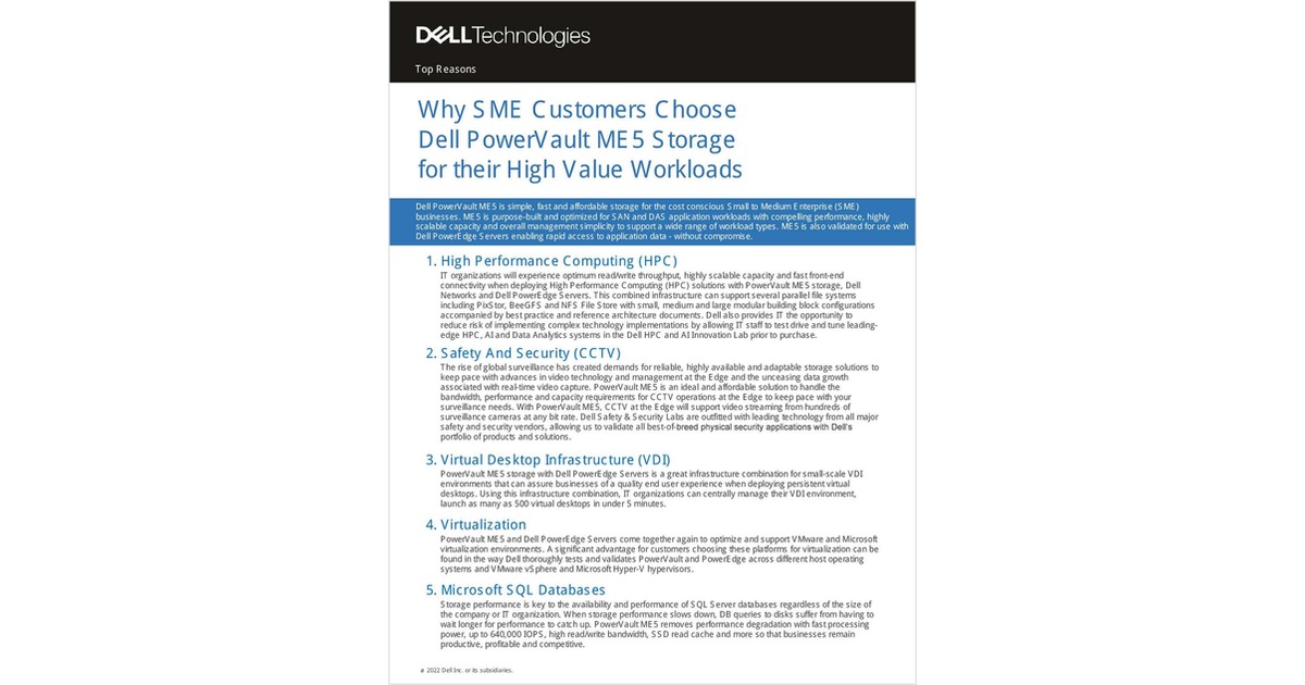 Why SME Customers Choose Dell PowerVault ME5 Storage for their High ...