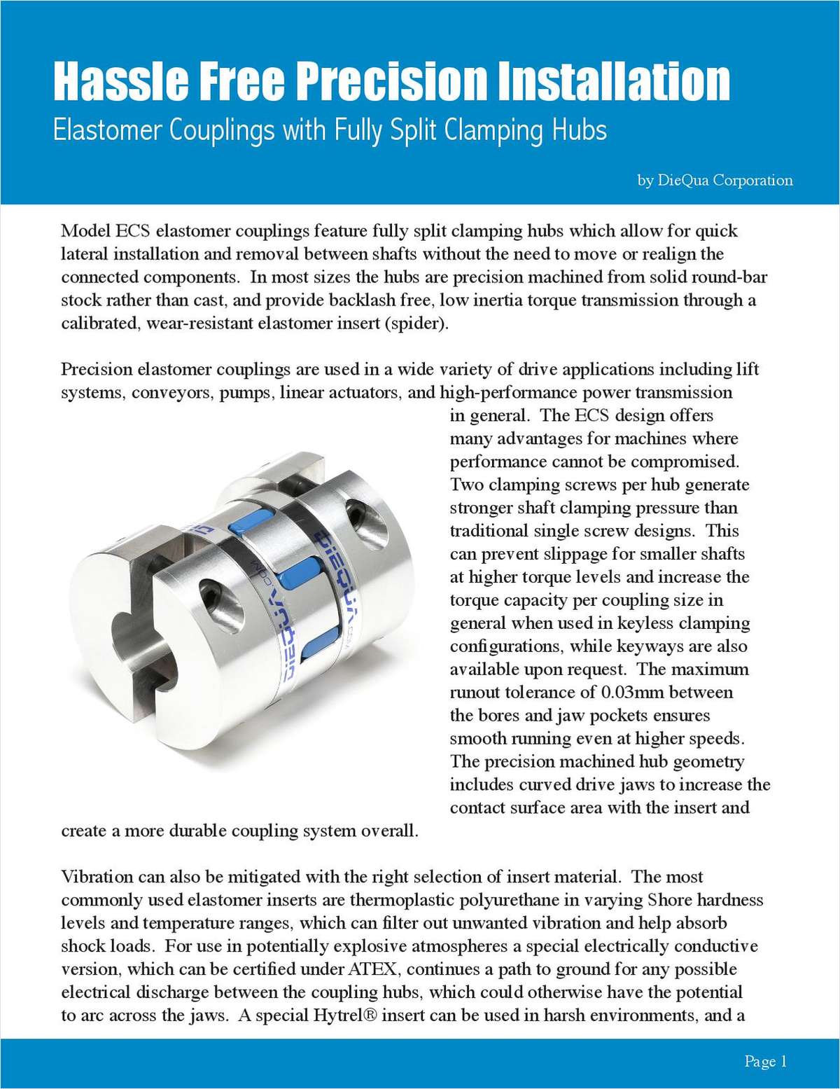 Hassle free precision installation - elastomer insert couplings