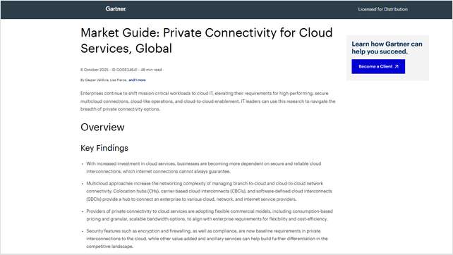 Market Guide: Private Connectivity for Cloud Services, Global