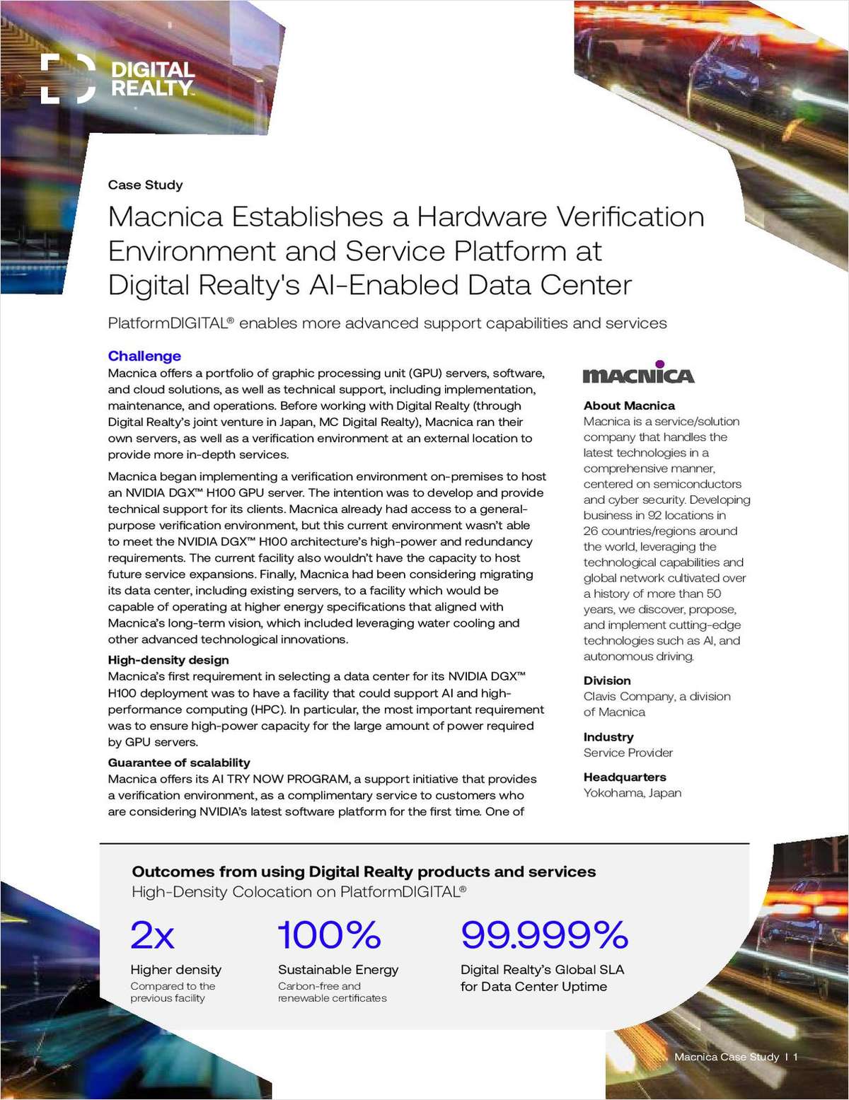 Case Study: Macnica Establishes a Hardware Verification Environment and Service Platform at Digital Realty's AI-Enabled Data Center
