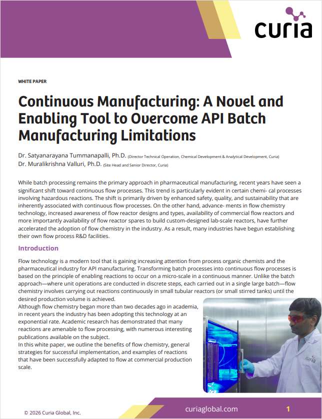 Continuous Manufacturing: A Novel And Enabling Tool To Overcome API Batch Manufacturing Limitations