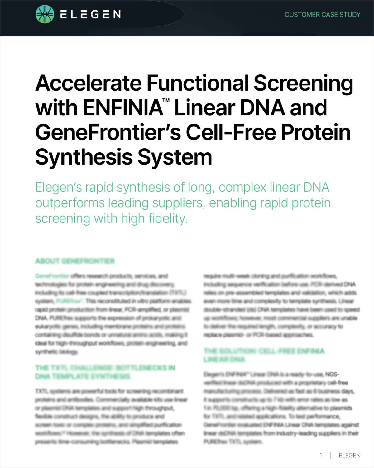 Accelerate Functional Screening with ENFINIA™ Linear DNA and GeneFrontier's Cell-Free Protein Synthesis System