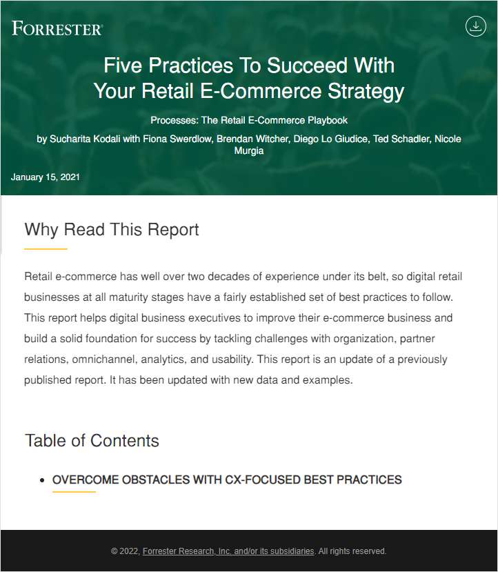 Forrester: Five Practices To Succeed With Your Retail E-Commerce Strategy