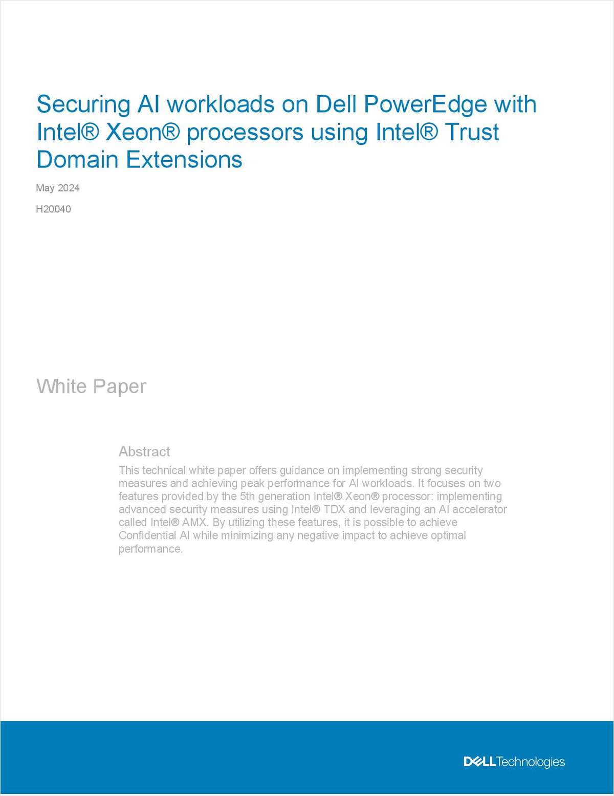 Securing AI workloads on Dell PowerEdge with Intel® Xeon® processors using Intel® Trust Domain Extensions