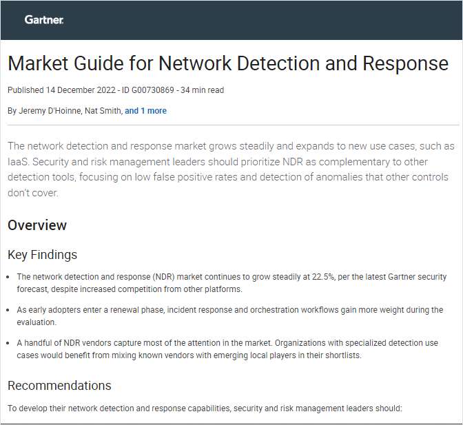 Gartner Market Guide for Network Detection and Response