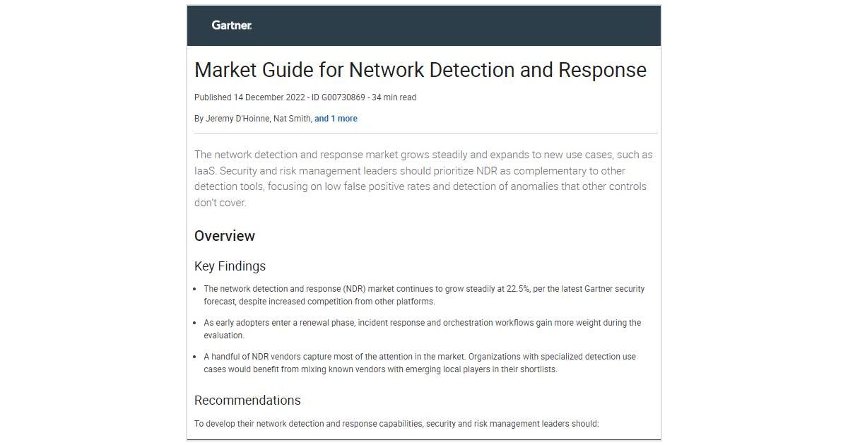 Gartner Market Guide for Network Detection and Response, Free ExtraHop
