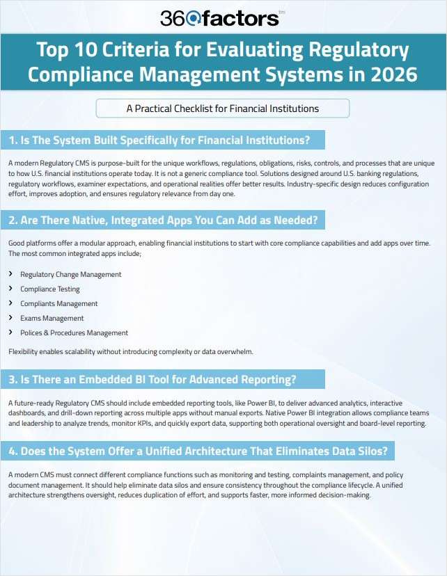 Regulatory Compliance Management System Evaluation Checklist 2026