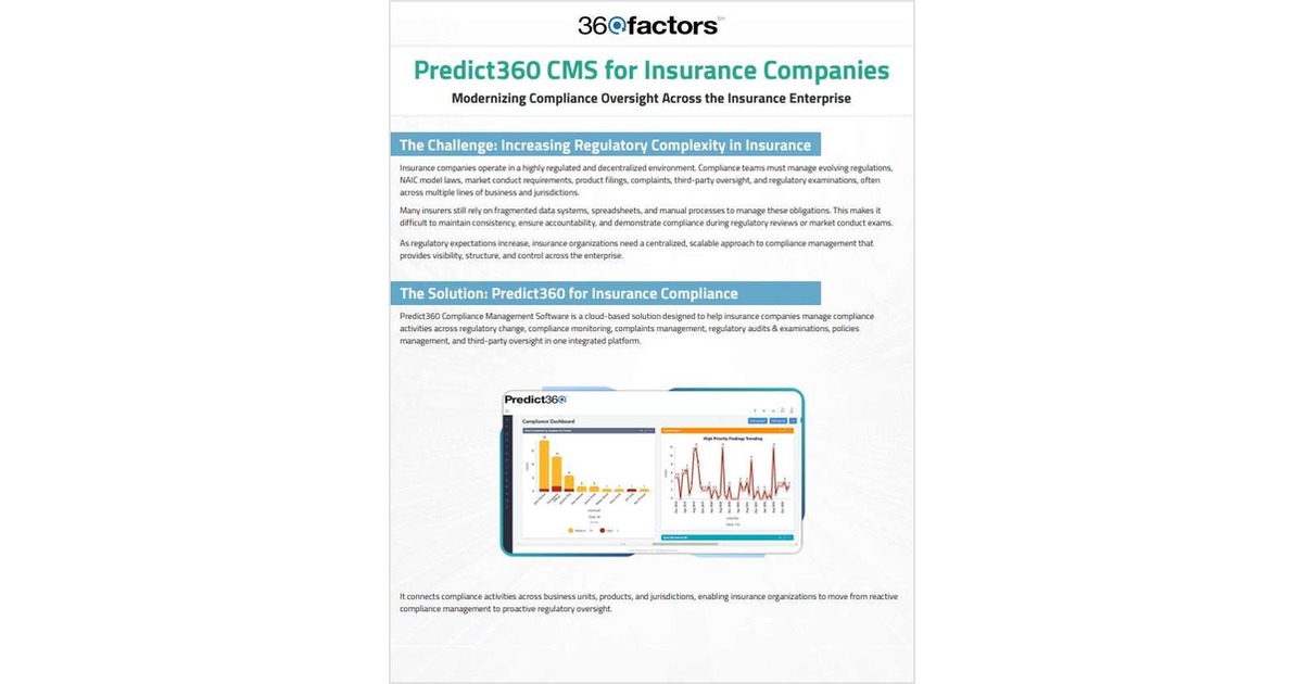 Predict360 Compliance Management System (CMS) for Insurance Companies