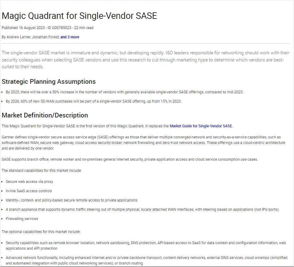 2023 Gartner® Magic Quadrant™ for Single-Vendor SASE