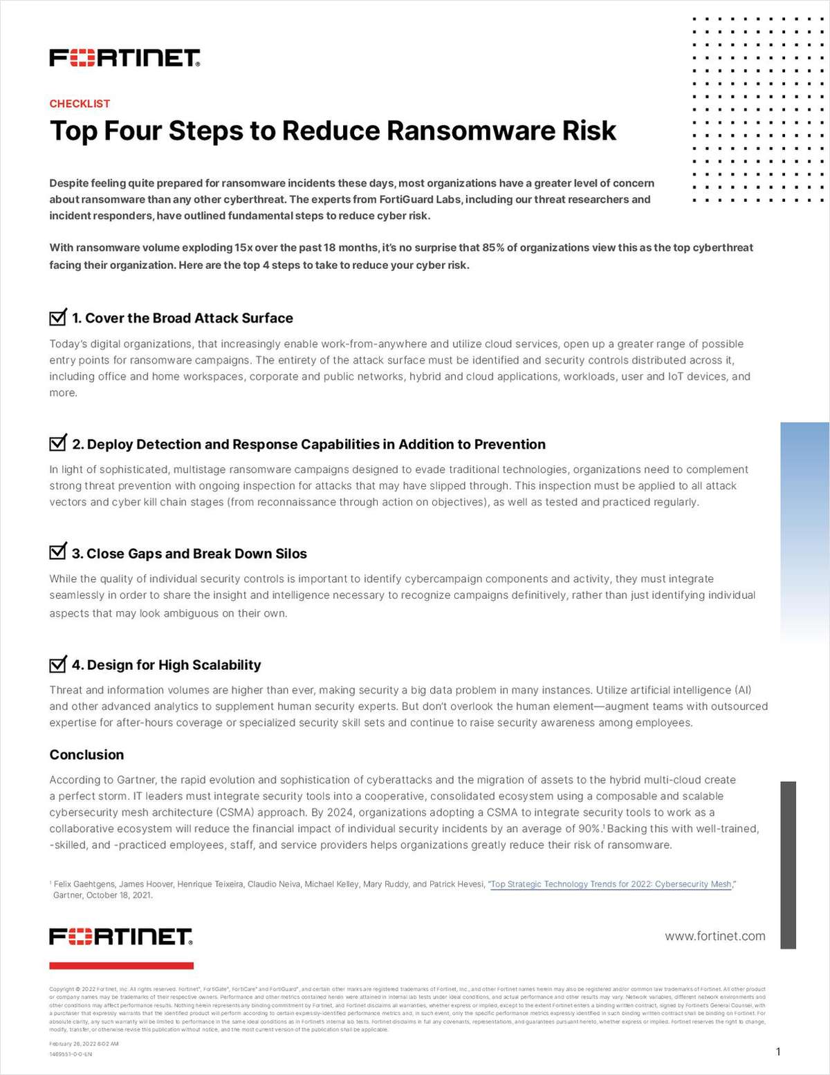 Top Four Steps to Reduce Ransomware Risk
