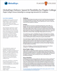 GlobalSign Delivers Managed SSL Speed & Flexibility for Flagler College