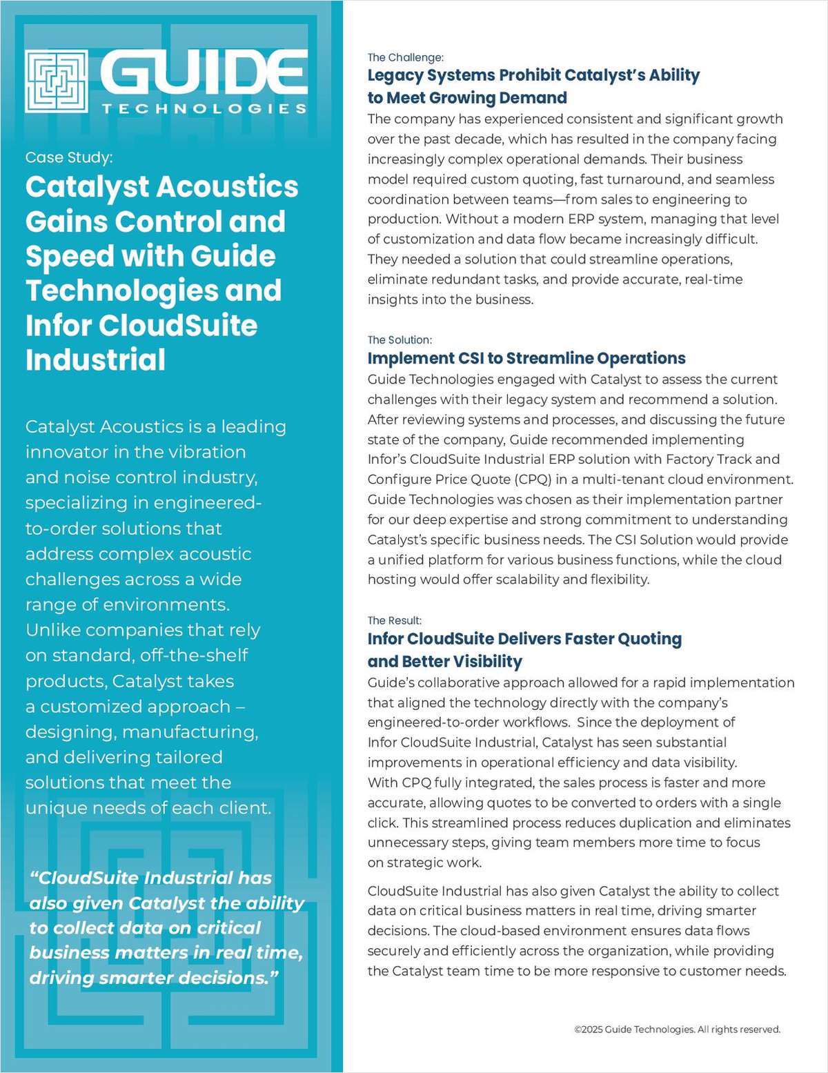 Catalyst Acoustics Gains Control and Speed with Guide Technologies and Infor CloudSuite Industrial