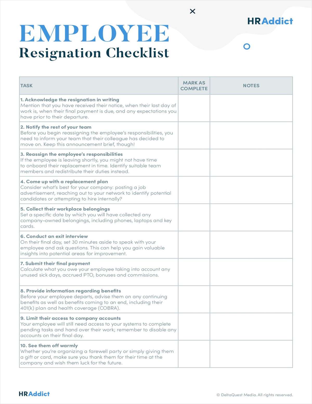 Employee Resignation Checklist
