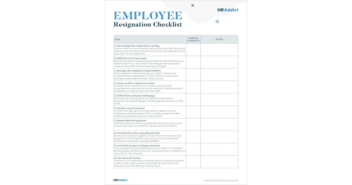 Employee Resignation Checklist