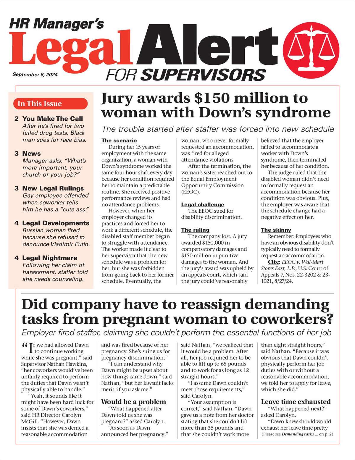 HR Manager's Legal Alert for Supervisors Newsletter: September 6 Edition