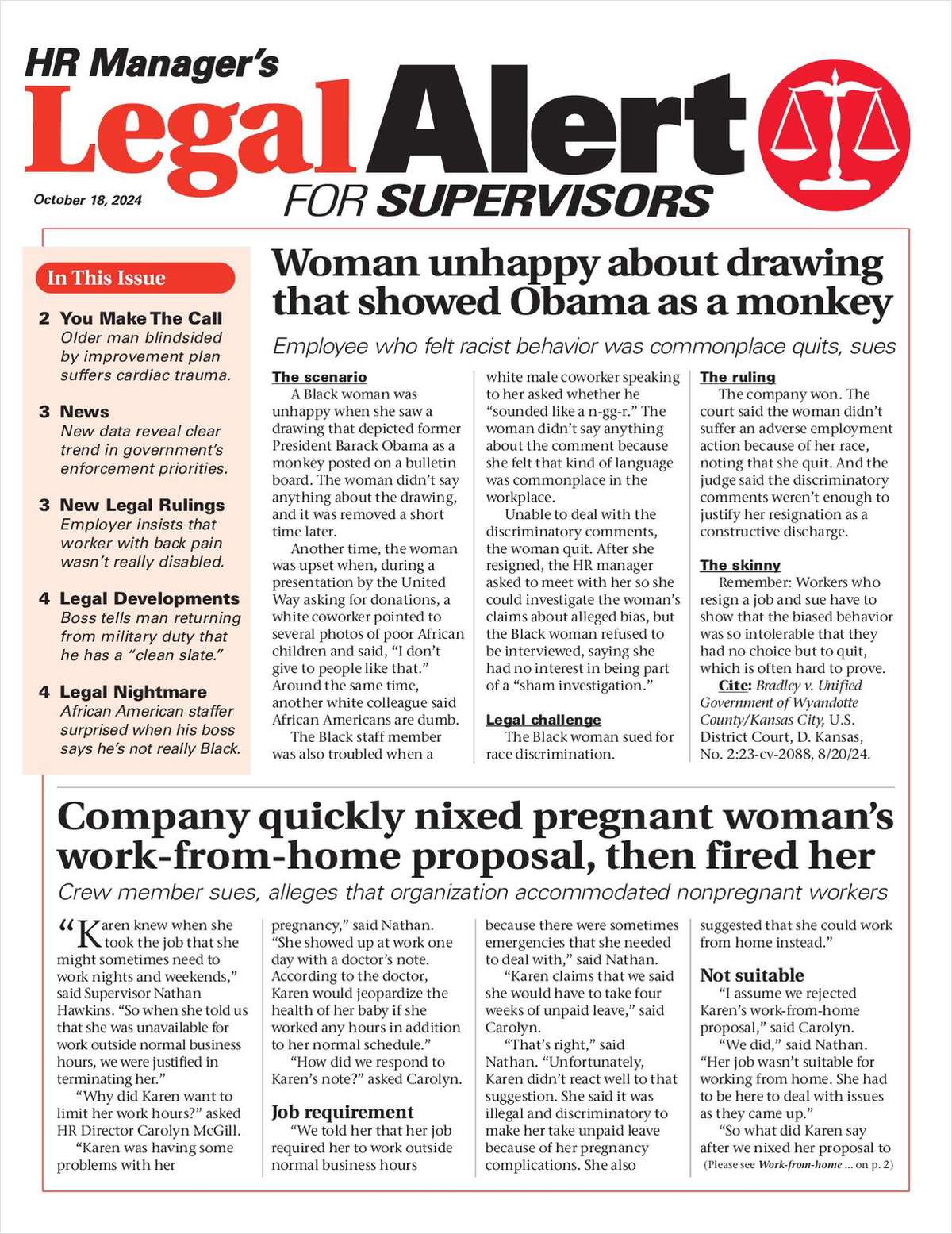 HR Manager's Legal Alert for Supervisors Newsletter: October 18 Edition