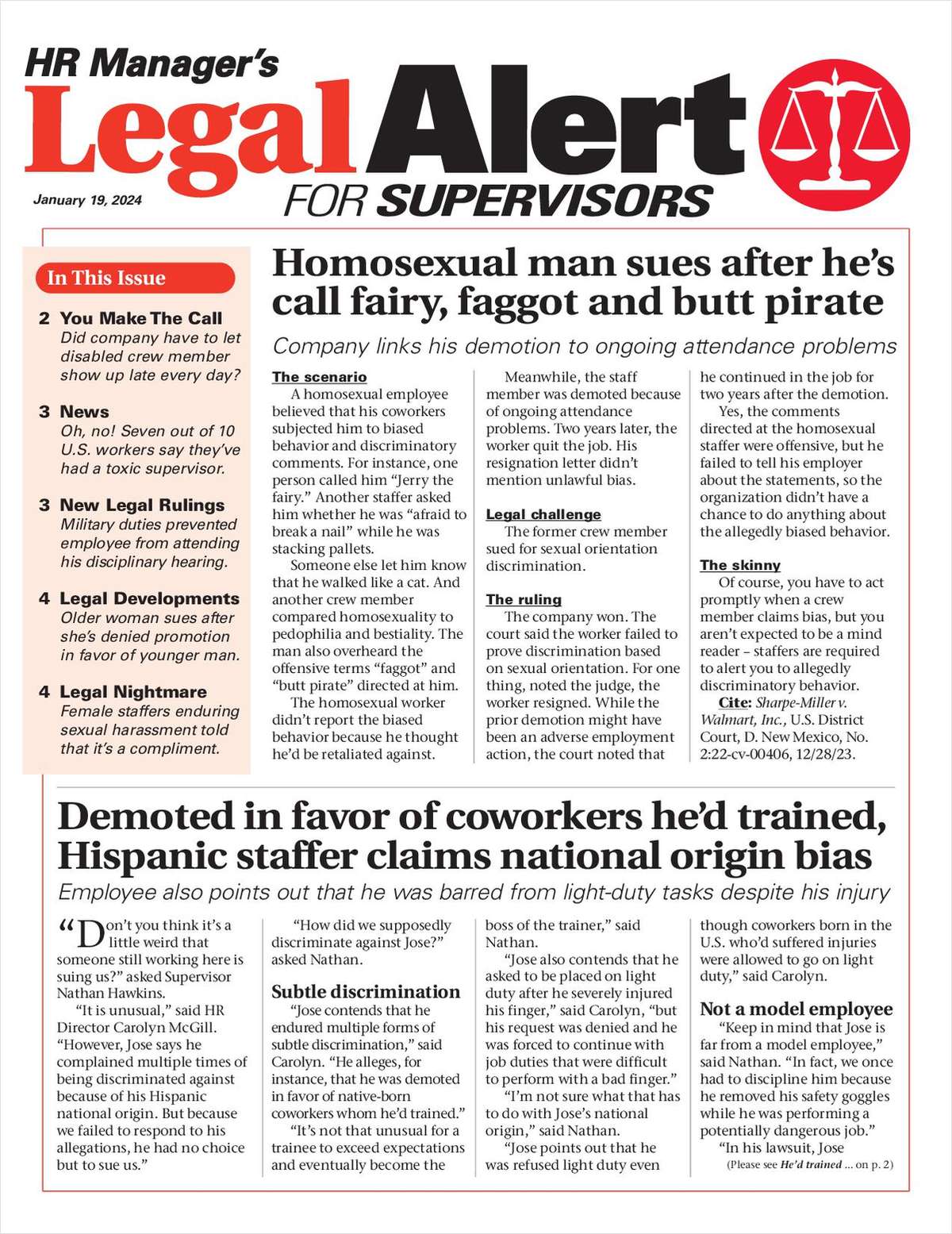 HR Manager's Legal Alert for Supervisors Newsletter: January 19 Edition