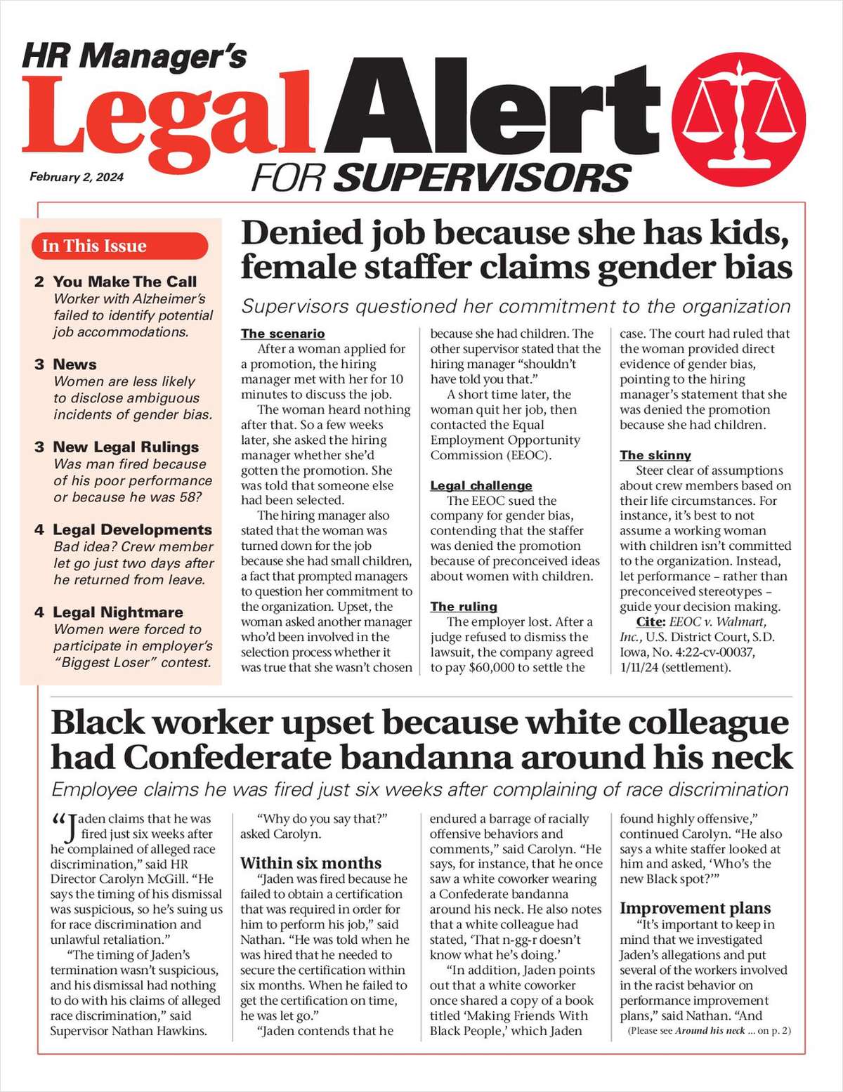 HR Manager's Legal Alert for Supervisors Newsletter: February 2 Edition