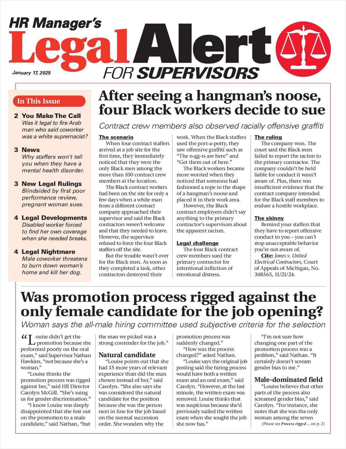 HR Manager's Legal Alert for Supervisors Newsletter: January 17 Edition