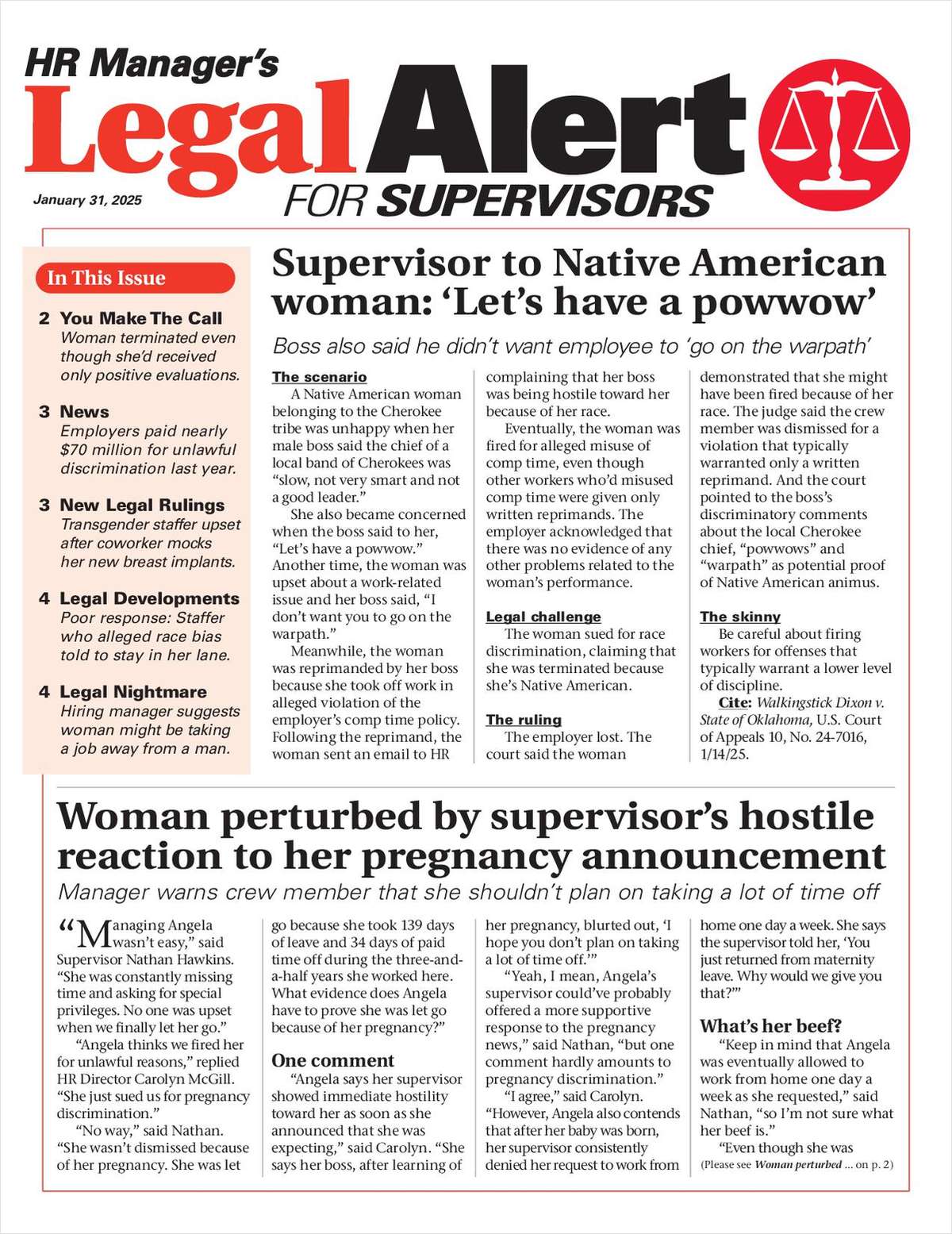 HR Manager's Legal Alert for Supervisors Newsletter: January 31 Edition