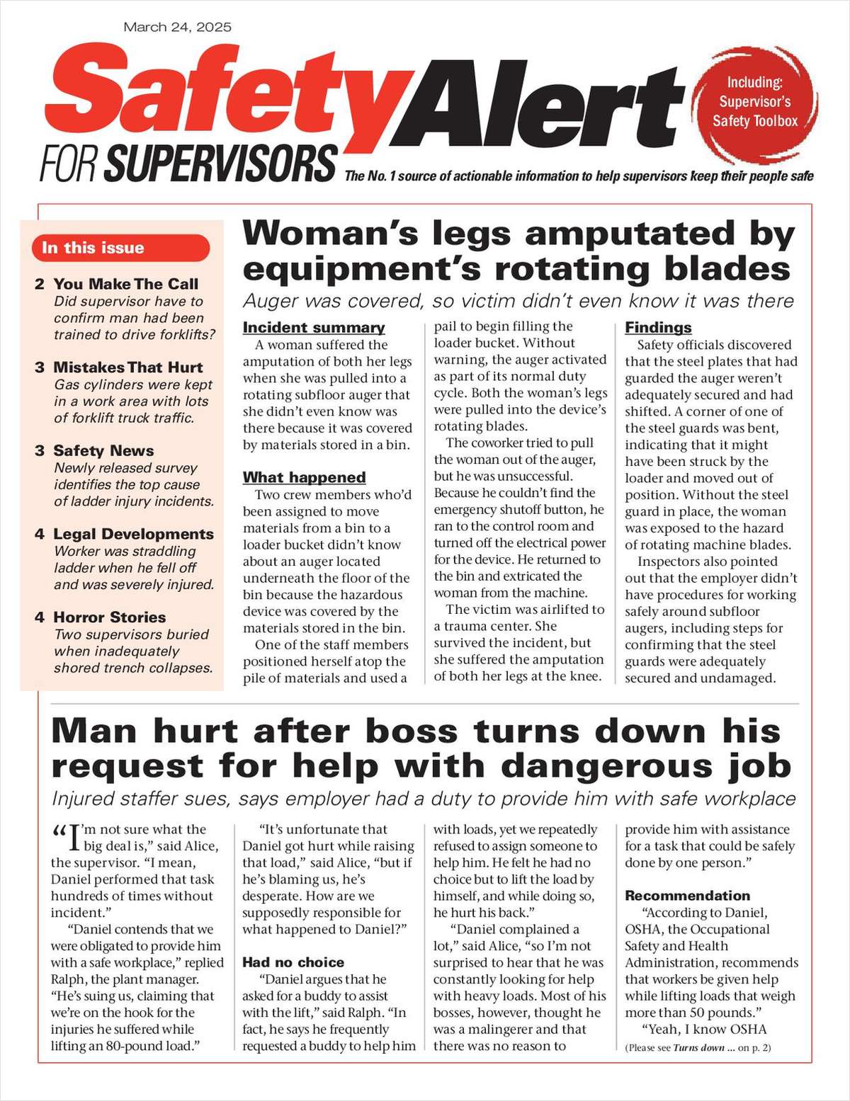 Safety Alert for Supervisors Newsletter: March 24 Issue