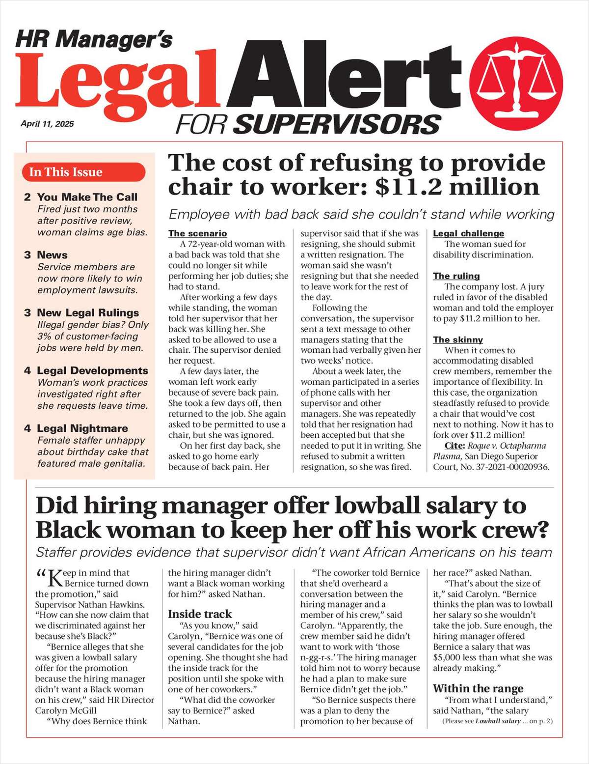 HR Manager's Legal Alert for Supervisors Newsletter: April 11 Edition