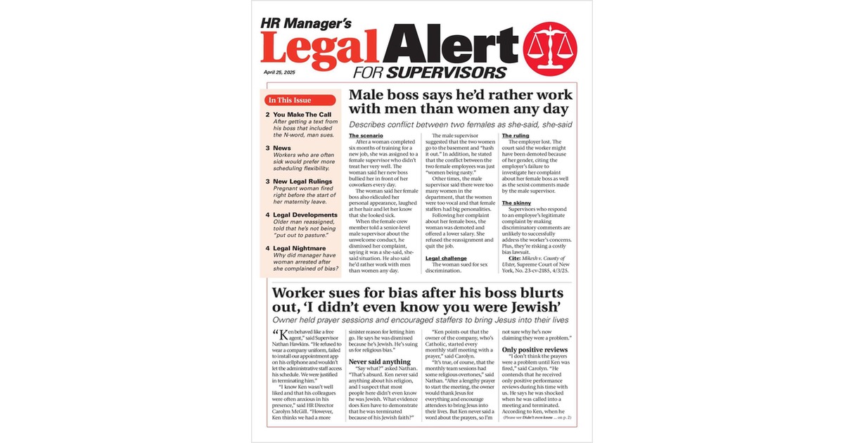 HR Manager's Legal Alert for Supervisors Newsletter: April 25 Edition