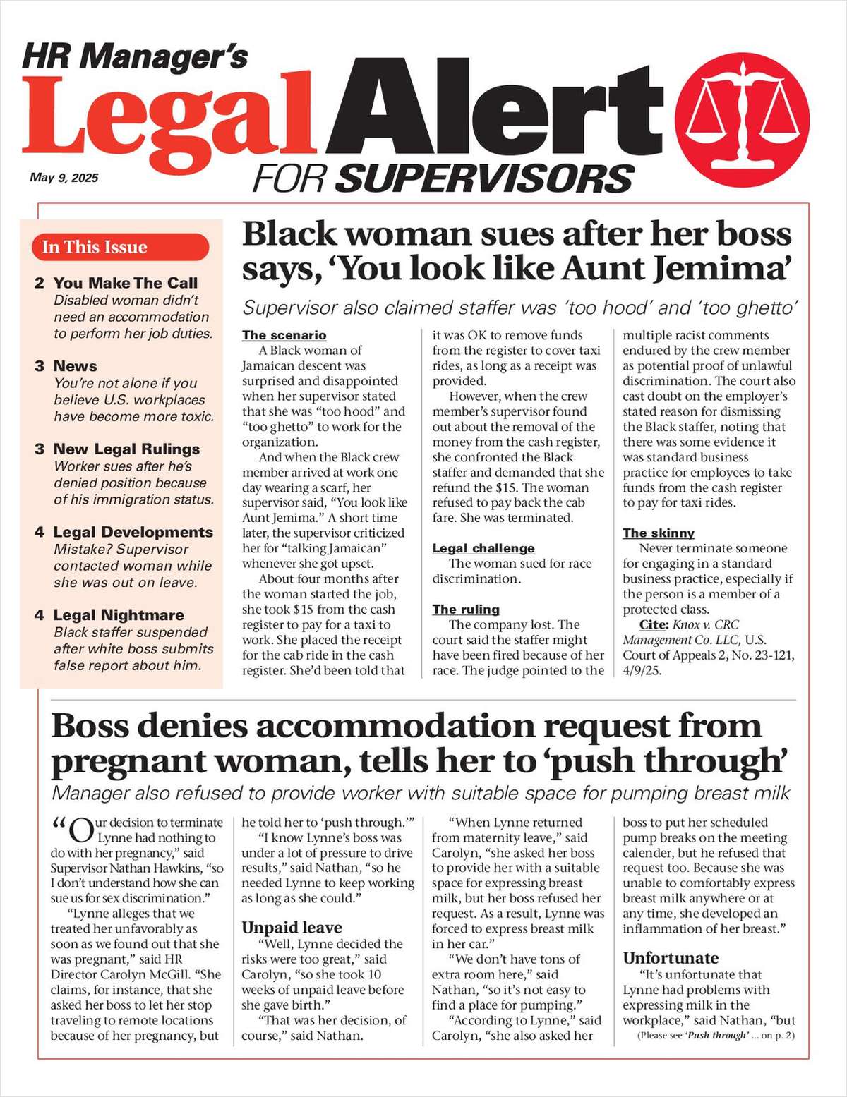 HR Manager's Legal Alert for Supervisors Newsletter: May 9 Edition